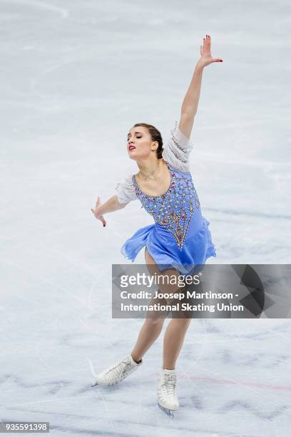 Alexia Paganini of Switzerland competes in the Ladies Short Program during day one of the World Figure Skating Championships at Mediolanum Forum on...