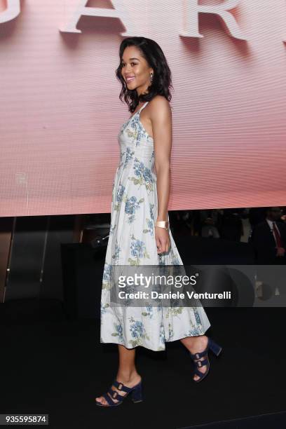 Laura Harrier attends Bvlgari Press Conference At Baselworld 2018 on March 21, 2018 in Basel, Switzerland.