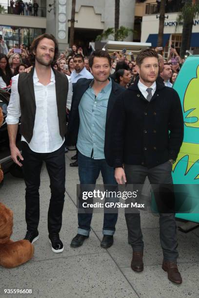 Jensen Ackles, Jared Padalecki and Misha Collins are seen on March 20, 2018 in Los Angeles, CA.