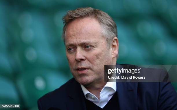 Steve Brown, the RFU chief executive faces the media at Twickenham Stadium on March 21, 2018 in London, England.