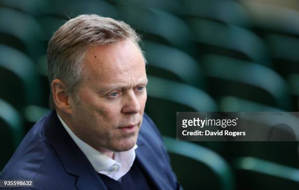 Steve Brown, the RFU chief executive faces the media at Twickenham Stadium on March 21, 2018 in London, England.