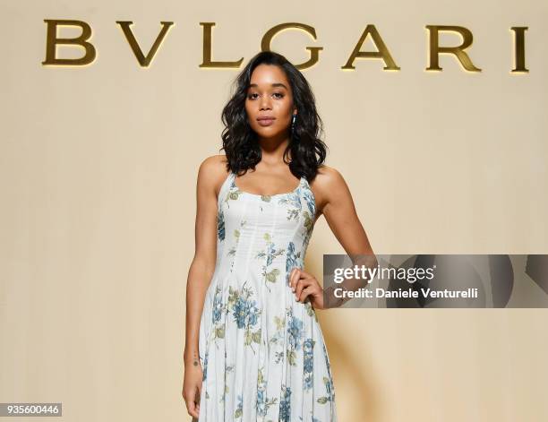 Laura Harrier attends Bvlgari Press Conference At Baselworld 2018 on March 21, 2018 in Basel, Switzerland.