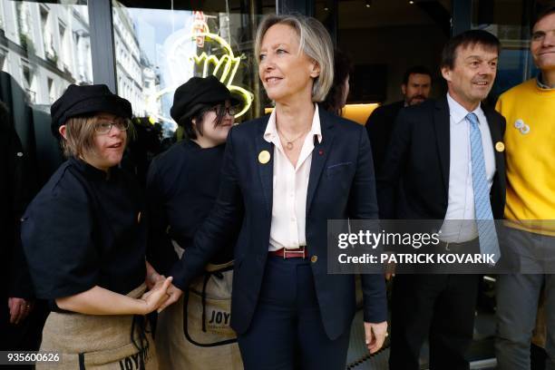 French Junior Minister for Disability Issues Sophie Cluzel and French Minister for the Ecological and Inclusive Transition Nicolas Hulot meet with...