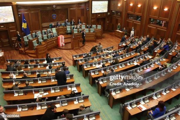General view of a parliamentary session in Pristina, Kosovo on March 21, 2018 before a vote for an agreement to ratify or not a border demarcation...