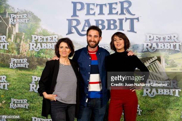 Silvia Abril, Dani Rovira and Belen Cuesta attend 'Peter Rabbit' photocall on March 21, 2018 in Madrid, Spain.