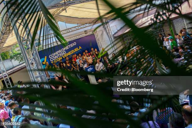 Henri Falcon, presidential candidate for the Progressive Advance Party, center, speaks during a press conference in Caracas, Venezuela, on Tuesday,...