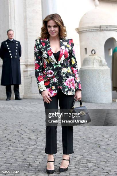 Claudia Gerini arrives for the David Di Donatello nominees presentation at Palazzo del Quirinale on March 21, 2018 in Rome, Italy.