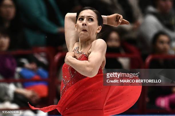 Russia's Stanislava Konstantinova performs on March 21, 2018 in Milan during the Ladies figure skating short program at the Milano World League...