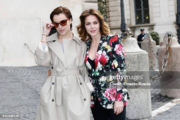 Micaela Ramazzotti and Claudia Gerini arrive for the David Di Donatello nominees presentation at Palazzo del Quirinale on March 21, 2018 in Rome,...