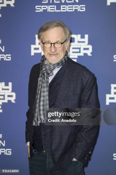 Director Steven Spielberg poses for a photo as he attends the photocall of the movie "Ready Player One" at Hotel De Russie in Rome, Italy on March...