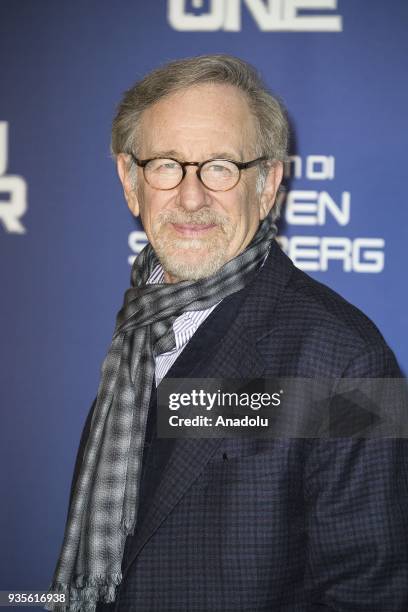 Director Steven Spielberg poses for a photo as he attends the photocall of the movie "Ready Player One" at Hotel De Russie in Rome, Italy on March...
