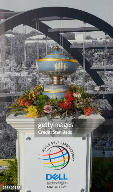 View of the Walter Hagen Cup displayed on the first tee during round one of the World Golf Championships-Dell Technologies Match Play at Austin...