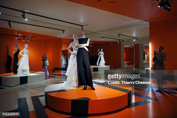 Creations by Belgian designer Martin Margiela are displayed during the exhibition "Margiela, Les Annees Hermes" at "Musee Des Arts Decoratifs" on...
