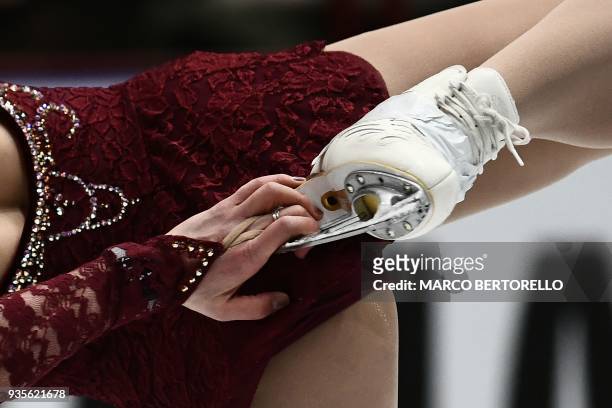 Mirai Nagasu performs on March 21, 2018 in Milan during the Ladies figure skating short program at the Milano World League Figure Championship 2018....