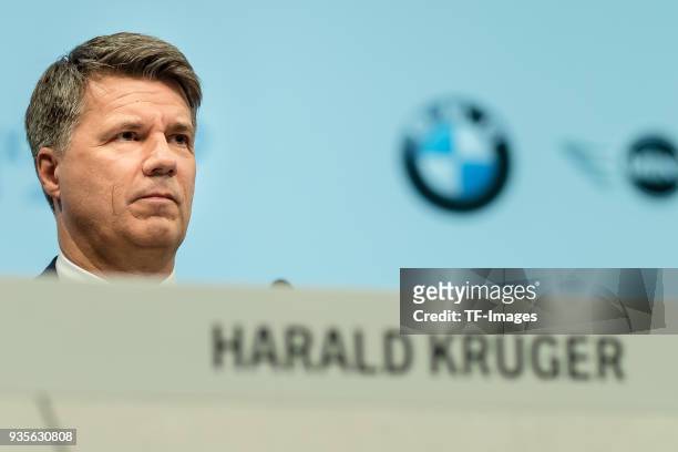 Harald Krueger looks on during the annual results press conference of BMW AG on March 21, 2018 in Munich, Germany.