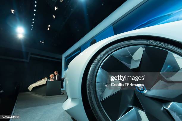 The BMW logo is seen during the annual results press conference of BMW AG on March 21, 2018 in Munich, Germany.