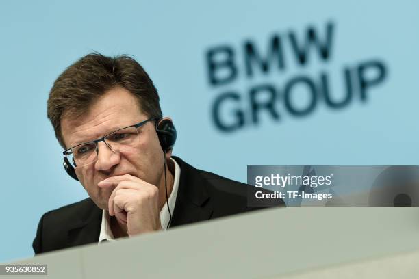 Member of the Board Klaus Froehlich looks on during the annual results press conference of BMW AG on March 21, 2018 in Munich, Germany.