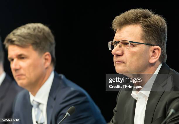 Member of the Board Klaus Froehlich looks on during the annual results press conference of BMW AG on March 21, 2018 in Munich, Germany.