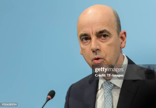 Member of the Board Dr. Nicolas Peter looks on during the annual results press conference of BMW AG on March 21, 2018 in Munich, Germany.