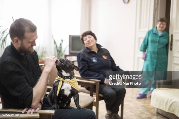 Therapy dog session for ATO soldiers with posttraumatic stress disorder in the Center for Medical and Psychological Rehabilitation of Participants in...