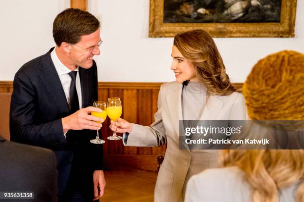 Queen Rania of Jordan with Prime minister Mark Rutte during the lunch offered by the government on March 21, 2018 in The Hague, Netherlands.