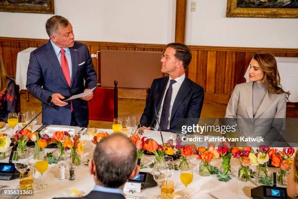 King Abdullah of Jordan and Queen Rania of Jordan with Prime minister Mark Rutte during the lunch offered by the government on March 21, 2018 in The...