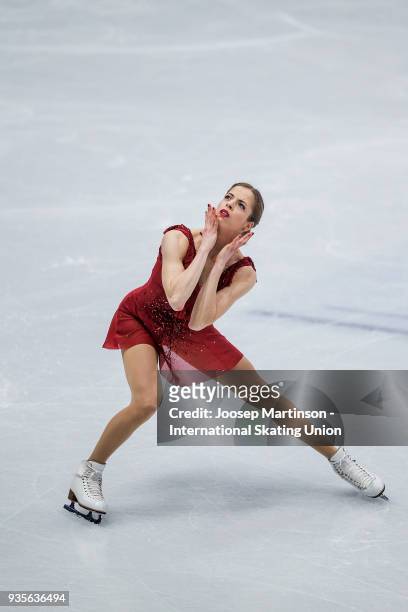 Carolina Kostner of Italy competes in the Ladies Short Program during day one of the World Figure Skating Championships at Mediolanum Forum on March...
