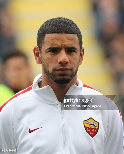 Bruno Peres of Roma looks on prior the serie A match between FC Crotone and AS Roma at Stadio Comunale Ezio Scida on March 18, 2018 in Crotone, Italy.