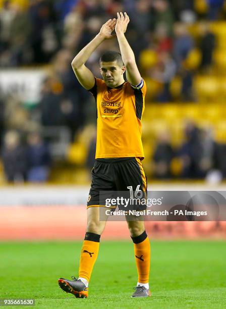 Wolverhampton Wanderers' Conor Coady applauds the fans after the final whistle