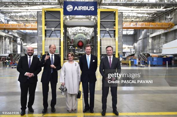 Luxembourg's Minister of Economy Etienne Schneider, Aiburs CEO Tom Enders, Grand Duchess Maria-Teresa of Luxembourg, Grand Duke Henri of Luxembourg...