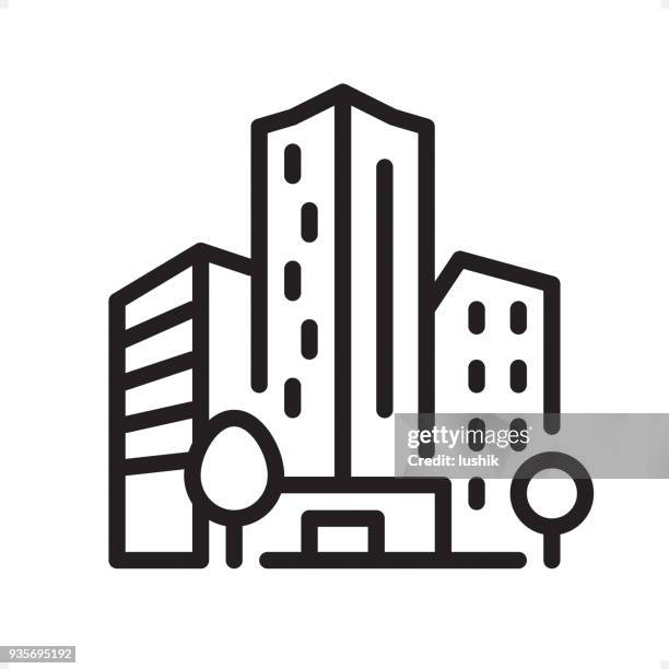 bürogebäude - übersicht-symbol - pixel perfect - bürogebäude stock-grafiken, -clipart, -cartoons und -symbole