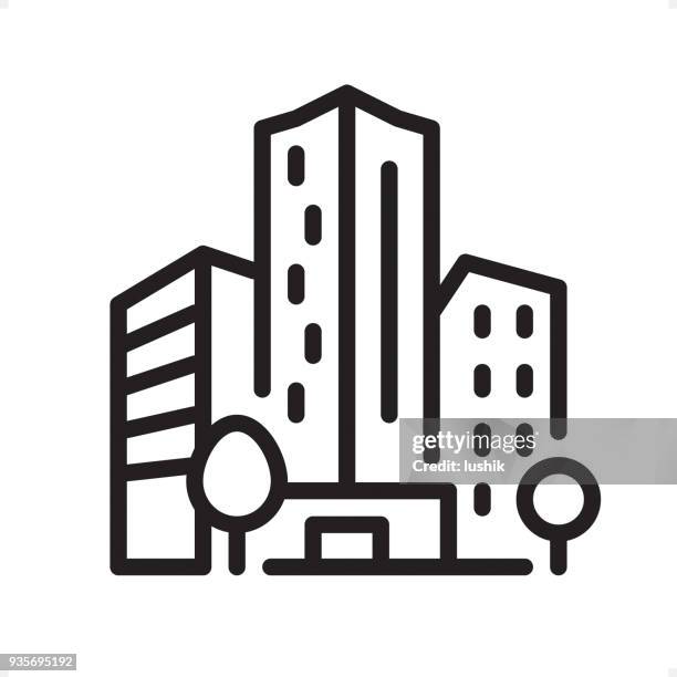 illustrations, cliparts, dessins animés et icônes de immeuble de bureaux - contour icon - pixel perfect - city buildings