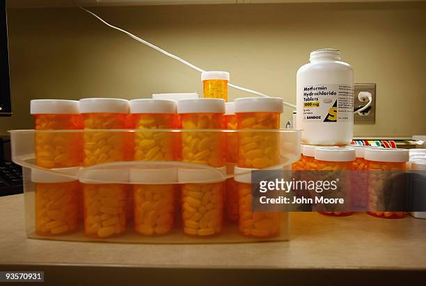 Diabetes medicine awaits distribution at a community health center for low-income patients on December 1, 2009 in Aurora, Colorado. Diabetes...