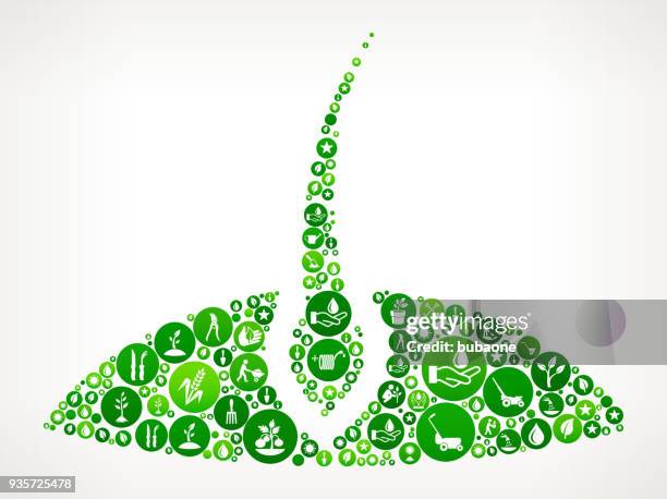 sprouting plant garden and gardening icons button pattern - circle flower border stock illustrations