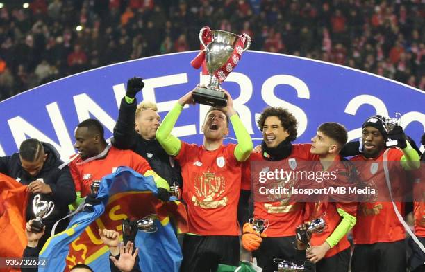 Brussels , Belgium / Croky Cup Final : Krc Genk v Standard de Liege / "nSebastien POCOGNOLI - Celebration"nBelgian Cup Final"nPicture Vincent Van...