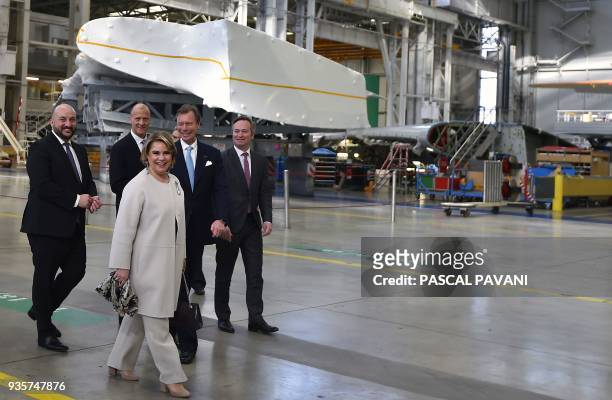 Luxembourg's Minister of Economy Etienne Schneider, Aiburs CEO Tom Enders, Grand Duchess Maria-Teresa of Luxembourg, Grand Duke Henri of Luxembourg...