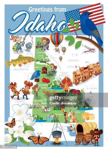 cartoon map of idaho - idaho falls stock illustrations