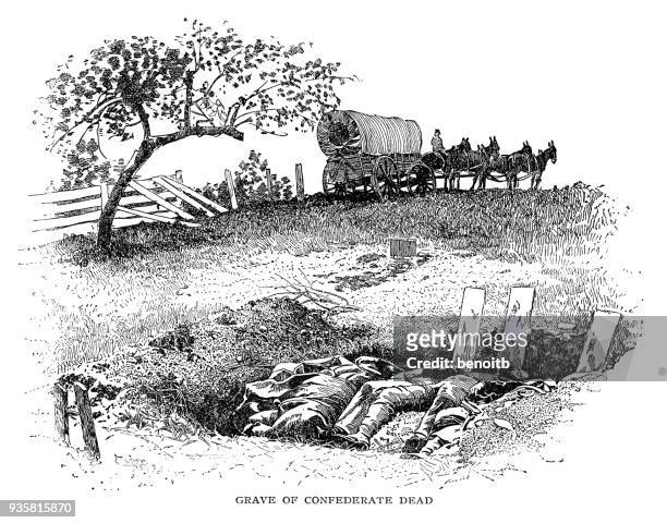 grave of confederate dead soldiers - gettysburg cemetery stock illustrations