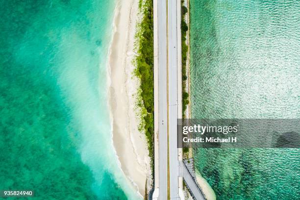 Aerial view of linear road and blue sea.