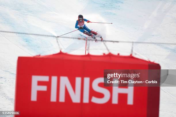 Federica Brignone of Italy in action during the Alpine Skiing - Ladies' Alpine Combined Slalom at Jeongseon Alpine Centre on February 22, 2018 in...