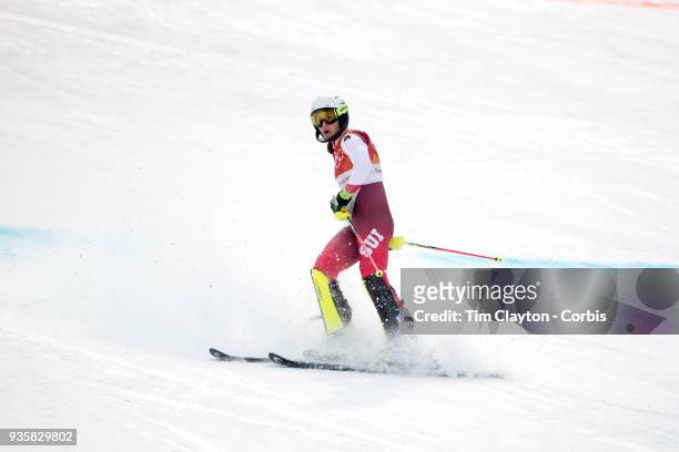 Wendy Holdener of Switzerland in action during the Alpine Skiing - Ladies' Alpine Combined Slalom at Jeongseon Alpine Centre on February 22, 2018 in...