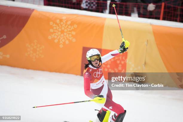 Wendy Holdener of Switzerland in action during the Alpine Skiing - Ladies' Alpine Combined Slalom at Jeongseon Alpine Centre on February 22, 2018 in...