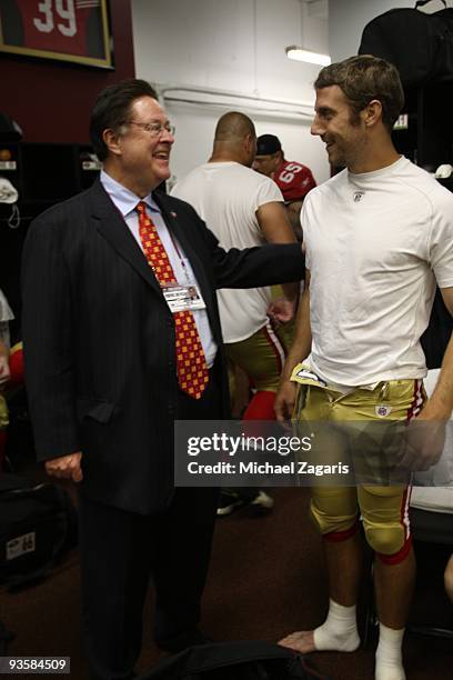 Dr. John York with Alex Smith of the San Francisco 49ers in the locker room after the NFL game against the Jacksonville Jaguars at Candlestick Park...