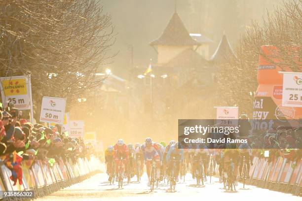 Arrival / Sprint / Simon Yates of Great Britain and Team Mitchelton-Scott / Mathias Frank of Switzerland and Team AG2R La Mondiale / Thibaut Pinot of...