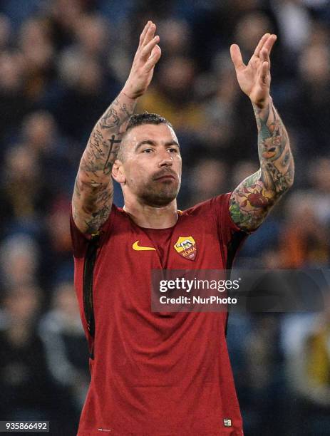 Aleksandar Kolarov during the Champions League football match A.S. Roma vs Shakhtar Donetsk at the Olympic Stadium in Rome, on march 13, 2018.