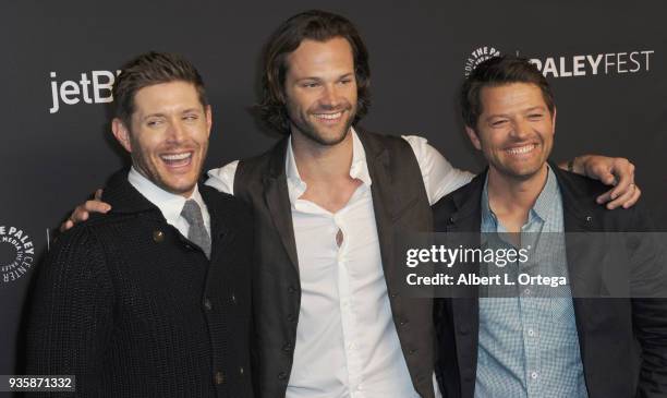 Actor Jensen Ackles, Jared Padalecki and Misha Collins attend The Paley Center For Media's 35th Annual PaleyFest Los Angeles - "Supernatural" held at...