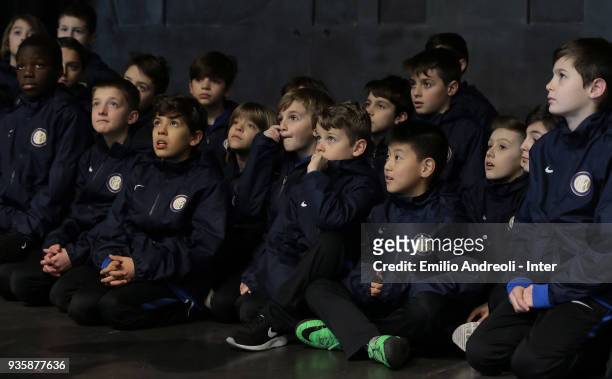 Fc Internazionale young players visit The Holocaust Memorial during FC Internazionale 'Inter In The Community' Event at Shoah Memorial on March 21,...