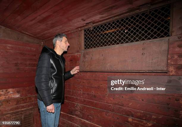 Internazionale former player Francesco Toldo visits The Holocaust Memorial during FC Internazionale 'Inter In The Community' Event at Shoah Memorial...