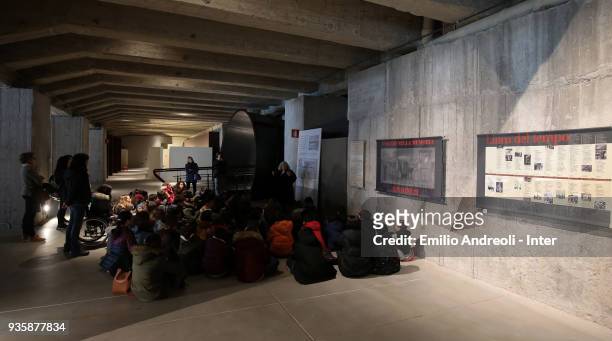 School young guys visit The Holocaust Memorial during FC Internazionale 'Inter In The Community' Event at Shoah Memorial on March 21, 2018 in Milan,...