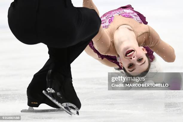 Czech Republic's Anna Duskova and Martin Bidar perform on March 21, 2018 in Milan during the Pairs figure skating short program at the Milano World...